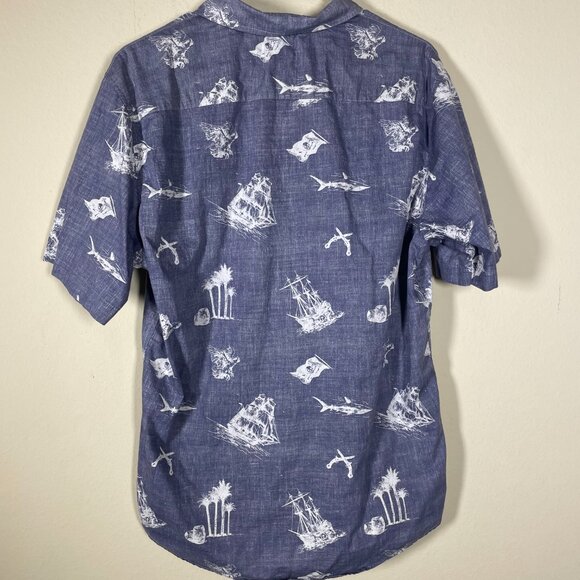Ocean Current Men's Short Sleeve Pirate Shirt Print Button-Up Shirt L Cotton! - Picture 5 of 5
